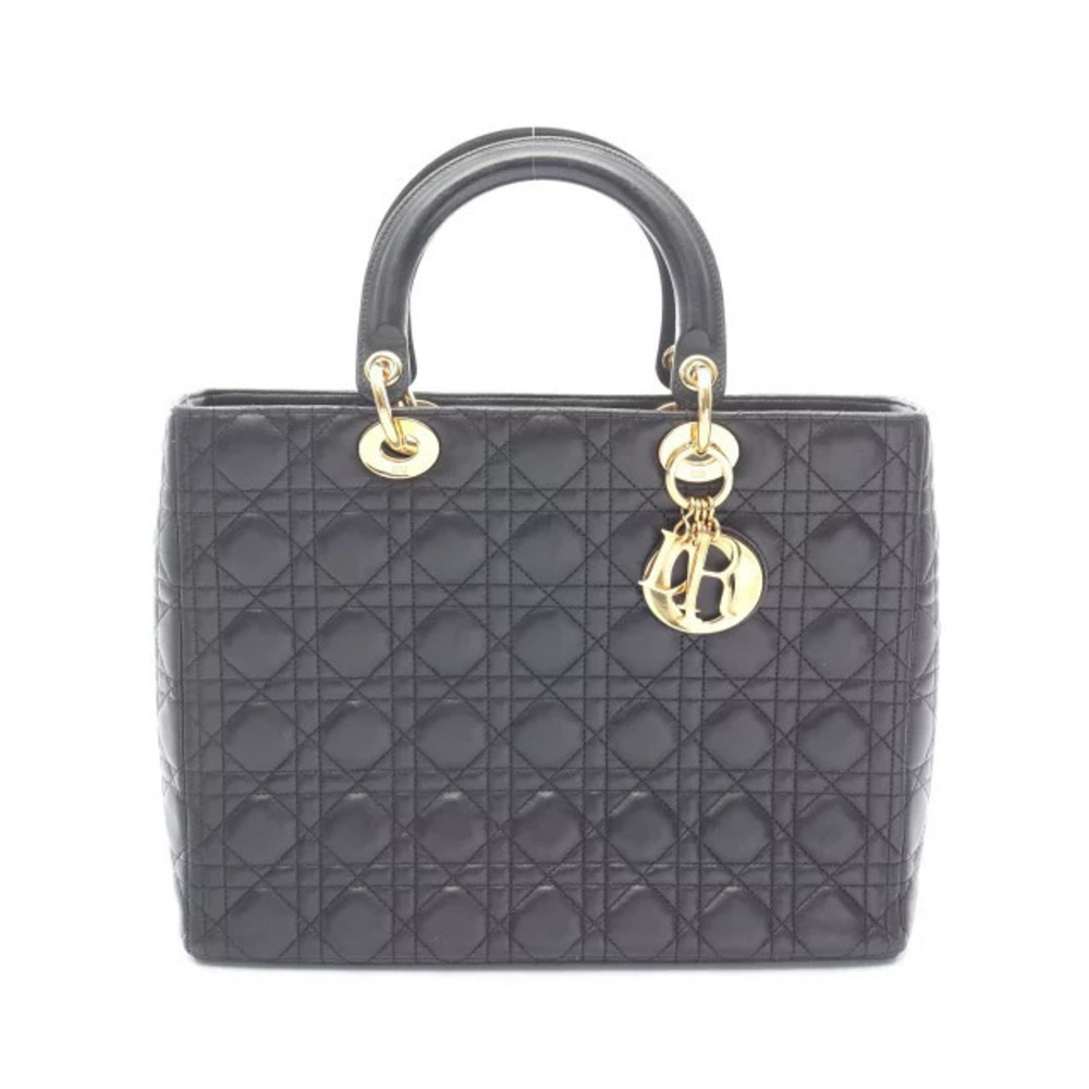 Christian Dior Lady Cannage Handbag Leather Black